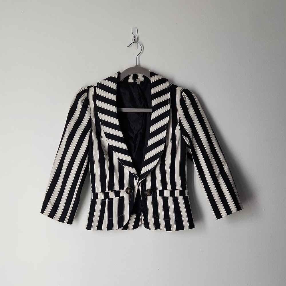A'GACI black and white vertical striped blazer jacket size S Beetlejuice-style